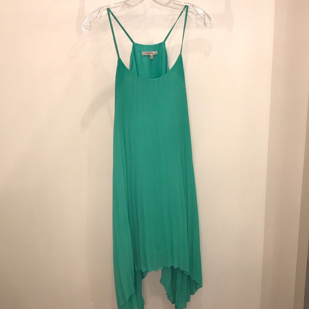 Asymmetrical green pleated dress
